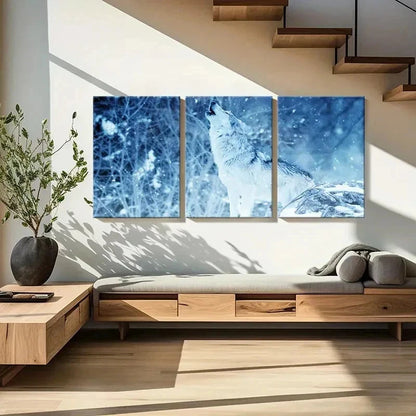 3pcs Wolf Howling In The Snow Decoration Wall Art Set Canvas Framed 40x60cm - High Quality Print 100% Australian Made Wall Canvas Ready to Hang