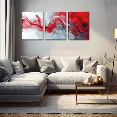 3pcs Triplet Watercolor Abstract Red Perfect Wall Art Canvas Unframed - High Quality Print 100% Australian Made Wall Canvas