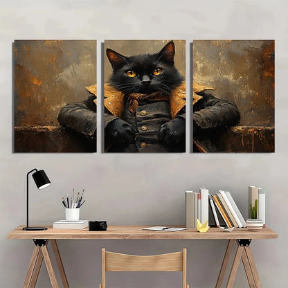 3pcs Black Cat Theme Stunning Golden Eyes Metal Print Ready to Hang Art