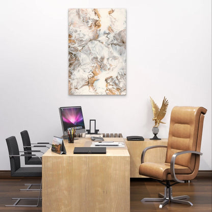Modern Abstract Neutral Marble and Gold Fluid 40x60cm Metal Print Ready to Hang