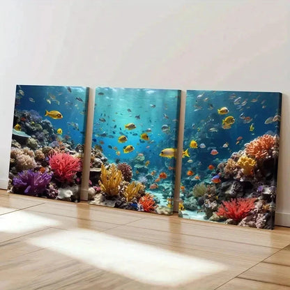 3pcs Marine Life Coral Reef Schools Of Fish Wall Art Set Canvas Framed 40x60cm - High Quality Print 100% Australian Made Wall Canvas Ready to Hang