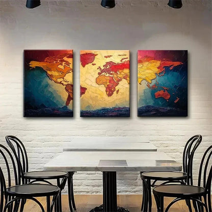 3pcs Colorful World Map for Office Perfect Wall Art Set Canvas Framed 50x70cm - High Quality Print 100% Australian Made Wall Canvas Ready to Hang