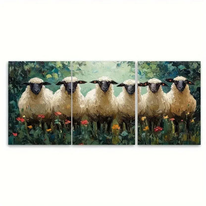 3pcs Sheep Impasto Art DI Wall Art Set Canvas Framed 50x70cm - High Quality Print 100% Australian Made Wall Canvas Ready to Hang
