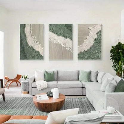 3pcs  Beauty Sage Green Abstract Pain Wall Art Set Canvas Framed 60x90cm - High Quality Print 100% Australian Made Wall Canvas Ready to Hang