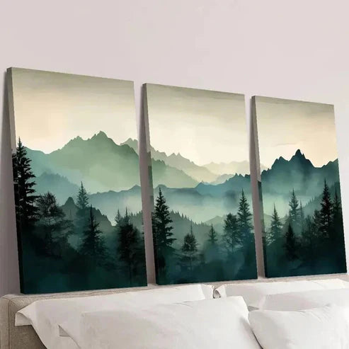 3pcs Foggy Mountains and Forest Landscape Wall Art Set Canvas Unframed - High Quality Print 100% Australian Made Wall Canvas