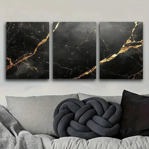3pcs Black and Golden Marble Wall Art Set Canvas Unframed - High Quality Print 100% Australian Made Wall Canvas