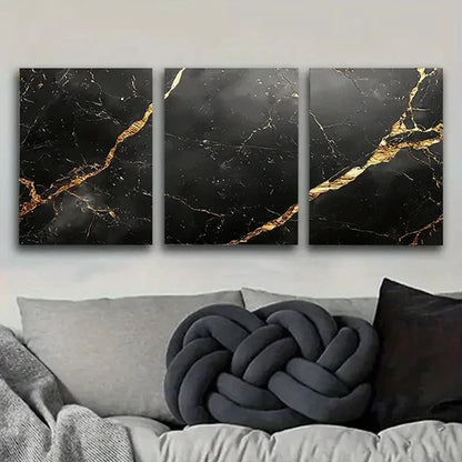 3pcs Black and Golden Marble Wall Art Set Canvas Unframed - High Quality Print 100% Australian Made Wall Canvas