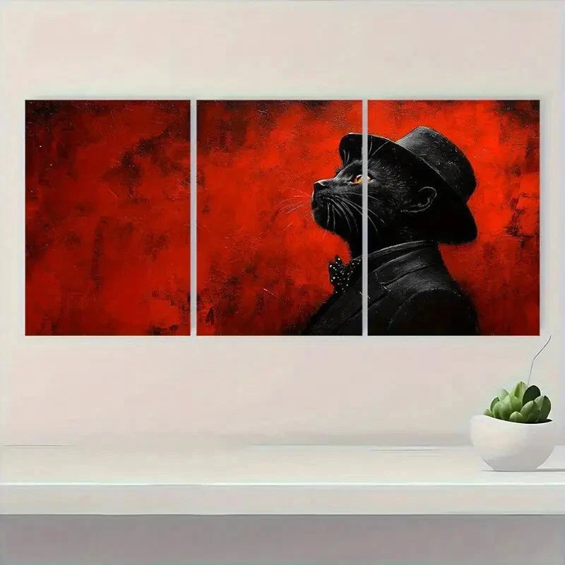 3pcs Vibrant Red & Black Painting Metal Print Ready to Hang Art