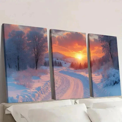 3pcs Sunset Winter Cowboy Trail Landscape Wall Art Set Canvas Unframed - High Quality Print 100% Australian Made Wall Canvas