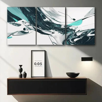 3pcs Abstract Wave Pattern Black White Teal Green Metal Print Ready to Hang Art