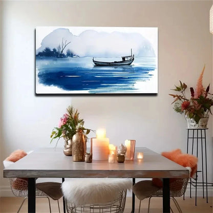 Boat On The River Suitable Wall Art Canvas Office Home Room Framed 120x60cm