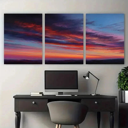 3pcs Vibrant Evening Sky With Mountains Perfect Wall Art Set Canvas Framed 40x60cm - High Quality Print 100% Australian Made Wall Canvas Ready to Hang