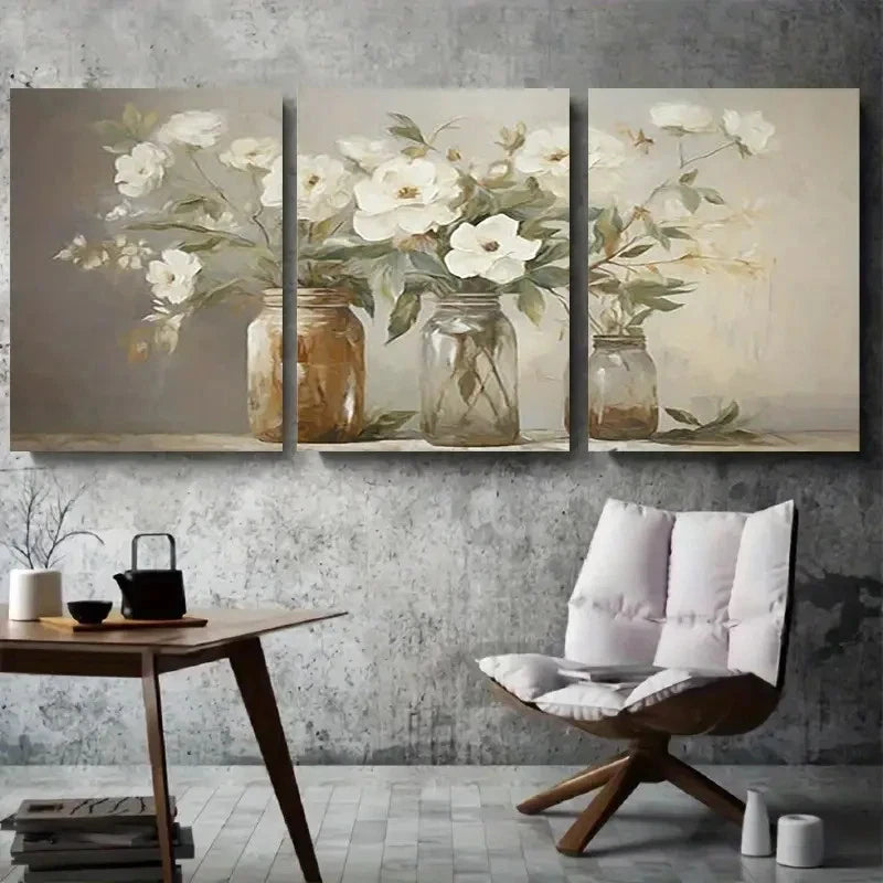 3pcs Vintage Elegant White Flower Metal Print Ready to Hang Art