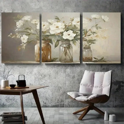 3pcs Vintage Elegant White Flower Metal Print Ready to Hang Art