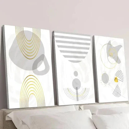 3pcs Abstract Gray and Retro Golden Lines Wall Art Canvas Unframed – High Quality Print 100% Australian Made Wall Canvas