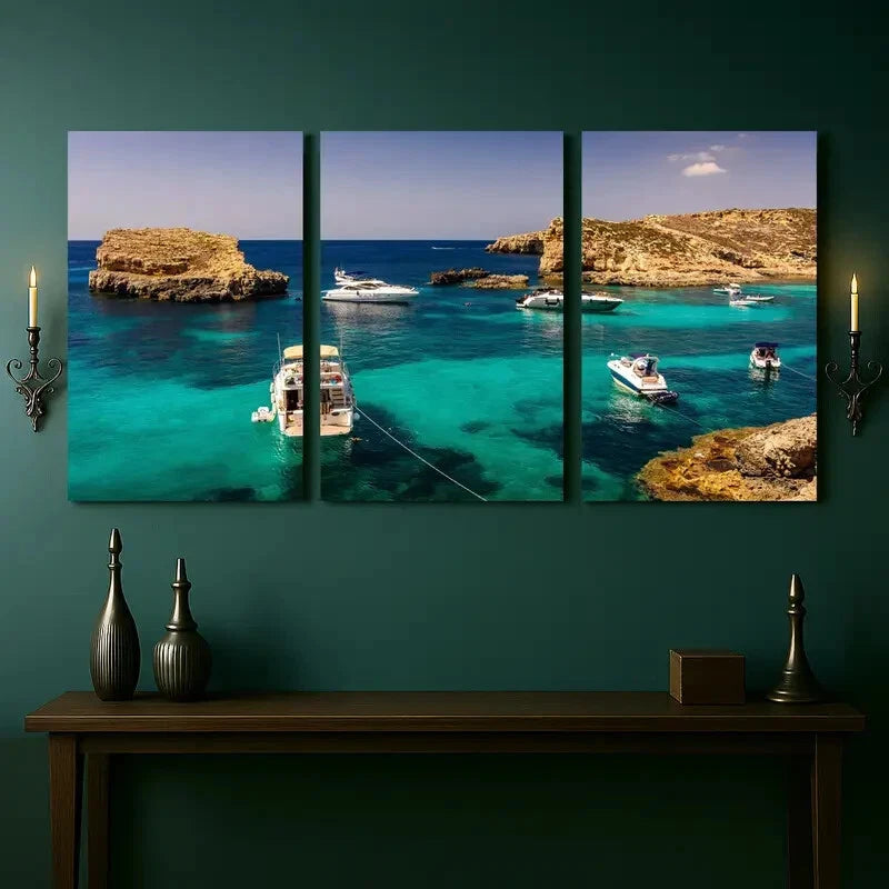3pcs Crystal Clear Waters Secluded Beach Metal Print Ready to Hang Art