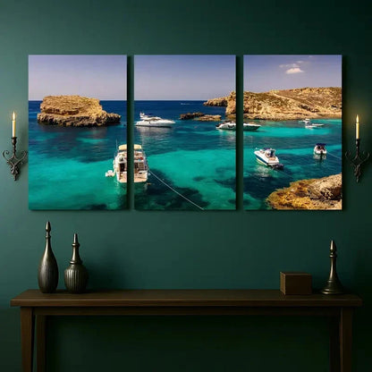 3pcs Crystal Clear Waters Secluded Beach Metal Print Ready to Hang Art