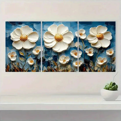 3pcs White Flower & Wildflower Impasto Wall Art Canvas Unframed – High Quality Print 100% Australian Made Wall Canvas