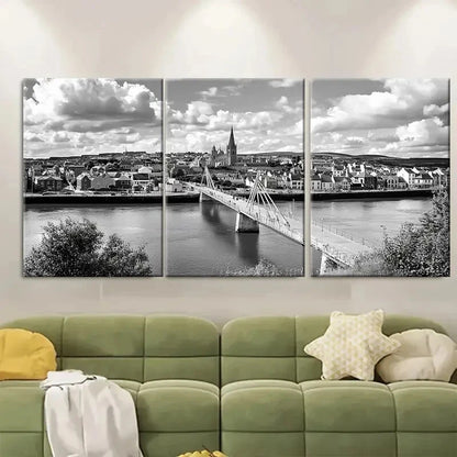3pcs Featuring Peace Bridge & Historic Buildings Metal Print Ready to Hang Art