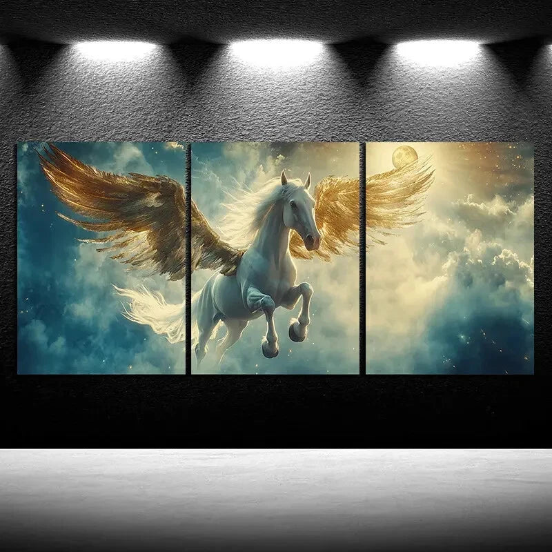 3pcs Mythical Winged Horse Mural Metal Print Ready to Hang Art