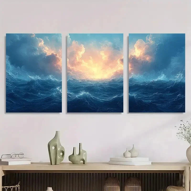 3pcs Featuring An Ocean Landscape Perfect Wall Art Set Canvas Framed 40x60cm - High Quality Print 100% Australian Made Wall Canvas Ready to Hang