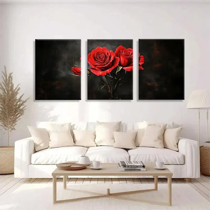 3pcs Botanical Dark Floral Red Rose Metal Print Ready to Hang Art