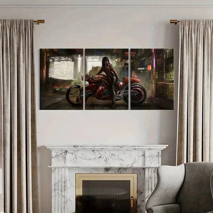 3pcs Beautiful Anime Girl with Motorcycle Wall Art Set Canvas Framed 40x60cm - High Quality Print 100% Australian Made Wall Canvas Ready to Hang