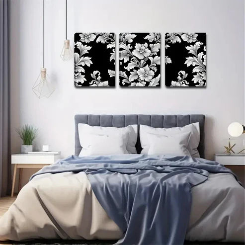 3pcs Black & White Flower Design Wall Art Canvas Unframed - High Quality Print 100% Australian Made Wall Canvas