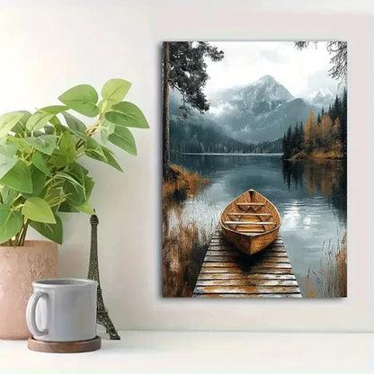 Beautiful Mountain & Forest Textured Painting 60x90cm Metal Print Ready to Hang