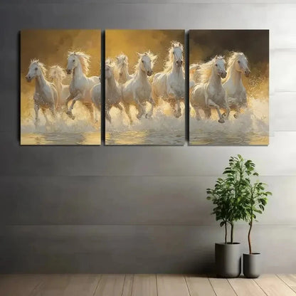 3pcs Galloping Horses Running the Sun Metal Print Ready to Hang Art