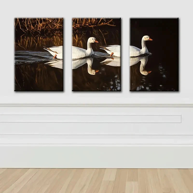 3pcs Geese Reflections Landscape Scene Wall Art Set Canvas Framed 60x90cm - High Quality Print 100% Australian Made Wall Canvas Ready to Hang