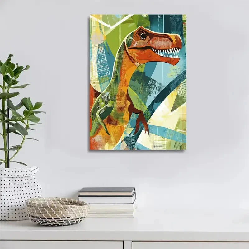 Beautiful Abstract Art Dinosaur Educational Painting 40x60cm Metal Print Ready to Hang