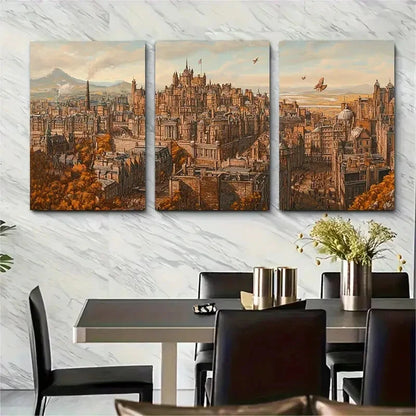 3pcs Edinburgh Cityscape Scotland Metal Print Ready to Hang Art