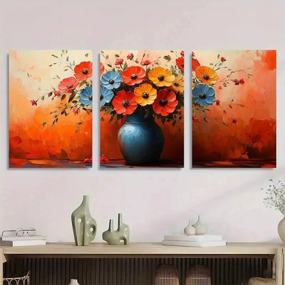 3pcs Vase Flower Abstract Colorful Perfect Wall Art Set Canvas Framed 40x60cm - High Quality Print 100% Australian Made Wall Canvas Ready to Hang.