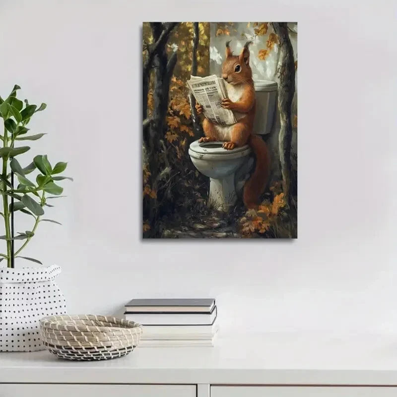 Fantasy Forest Animal Reading Newspaper Painting 40x60cm Metal Print Ready to Hang