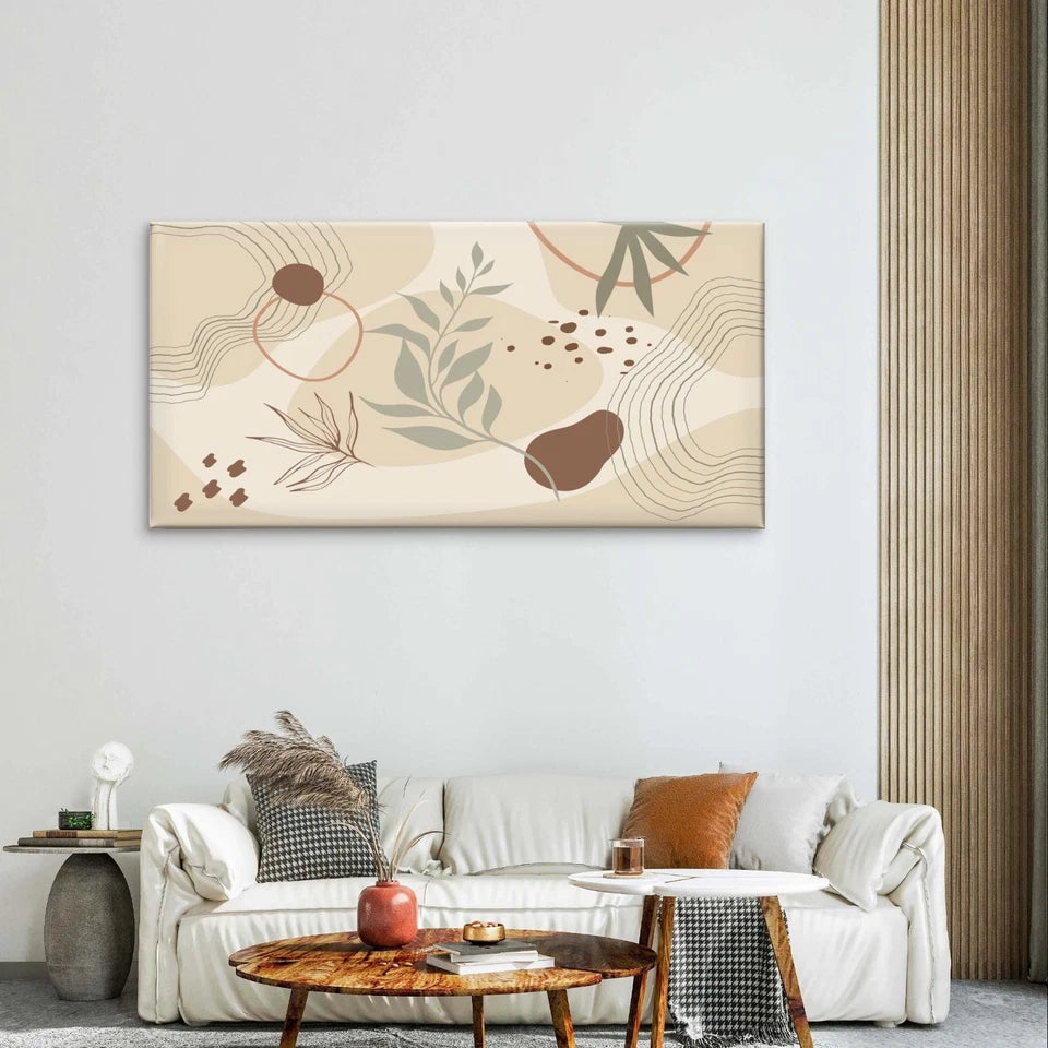 Neutral Botanical Abstract Shapes Wall Art Canvas Office Home Framed 120x60cm