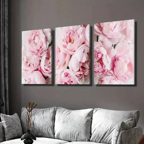 3pcs Elegant Pink Peony Nordic Style Wall Art Set Canvas Unframed - High Quality Print 100% Australian Made Wall Canvas