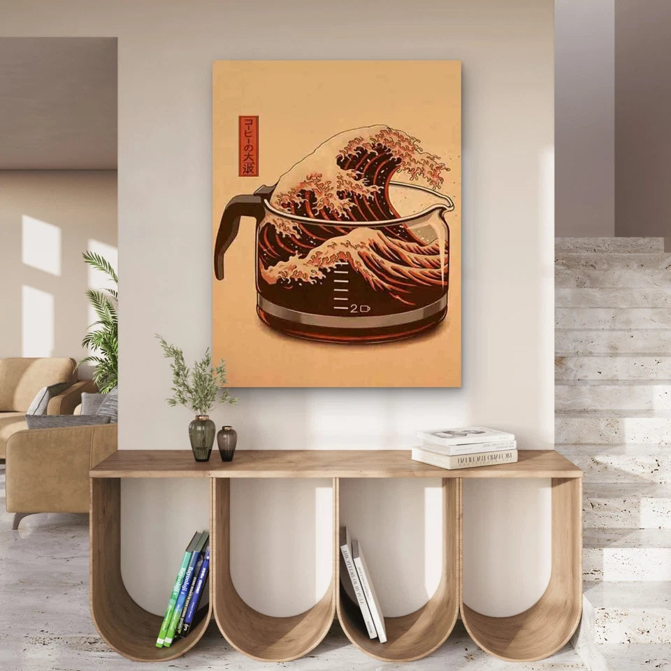 Coffee Wave Artwork 60x90cm Metal Print Ready to Hang
