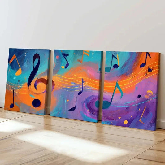 3pcs Abstract Music Notes Art, Colorful Swirls Wall Art Set Canvas Framed 60x90cm - High Quality Print 100% Australian Made Wall Canvas Ready to Hang