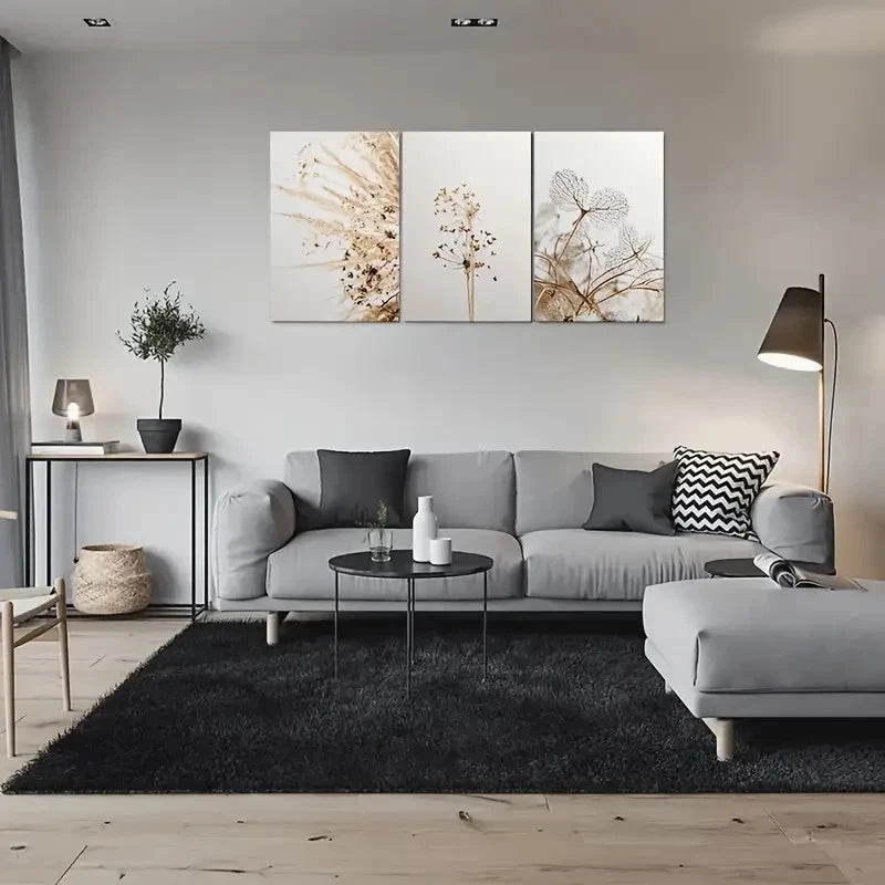 3pcs Minimalist Abstract Dried Flower Metal Print Ready to Hang Art