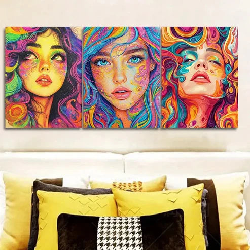 3pcs A beautiful girl with vibrant Wall Art Set Canvas Unframed - High Quality Print 100% Australian Made Wall Canvas - Bella Home Decor