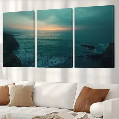 3pcs Decorative Seascape Sunrise Cliffs Canvas Unframed - High Quality Print 100% Australian Made Wall Canvas