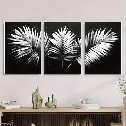 3pcs White Tropical Palm Leaf Nature Perfect Wall Art Set Canvas Framed 40x60cm - High Quality Print 100% Australian Made Wall Canvas Ready to Hang
