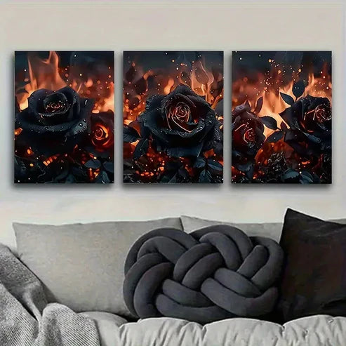 3pcs Enchanted Dark Roses Wall Art Canvas Unframed - High Quality Print 100% Australian Made Wall Canvas