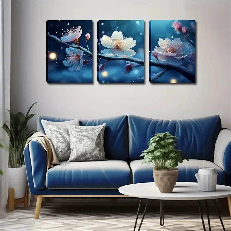3pcs White Plum Blossoms Pink & White Perfect Wall Art Set Canvas Framed 40x60cm - High Quality Print 100% Australian Made Wall Canvas Ready to Hang