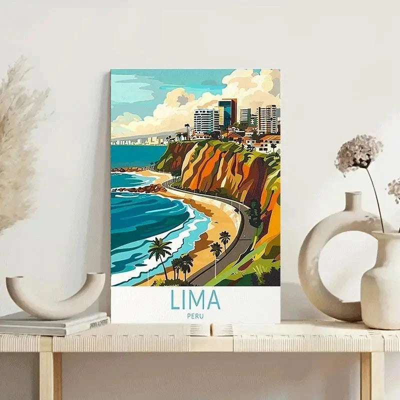 Lima Peru Vibrant Beach & Urban Skyline Travel Poster Print Wall Art