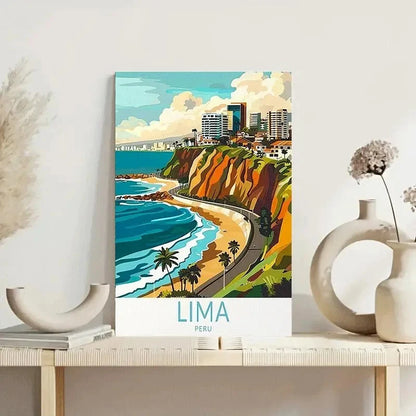 Lima Peru Vibrant Beach & Urban Skyline Travel Poster Print Wall Art