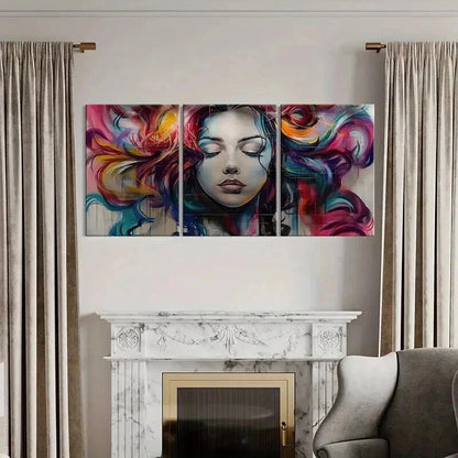 3pcs Abstract Woman Face Artwork Vibrant Colors Wall Art Set Canvas Framed 40x60cm - High Quality Print 100% Australian Made Wall Canvas Ready to Hang