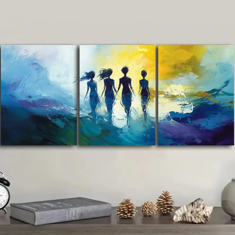 3pcs Four Women Vibrant Sunset Scene Wall Art Set Canvas Framed 50x70cm - High Quality Print 100% Australian Made Wall Canvas Ready to Hang