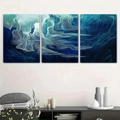 3pcs Abstract Blue & White Ocean Wave Art Set Canvas Unframed - High Quality Print 100% Australian Made Wall Canvas